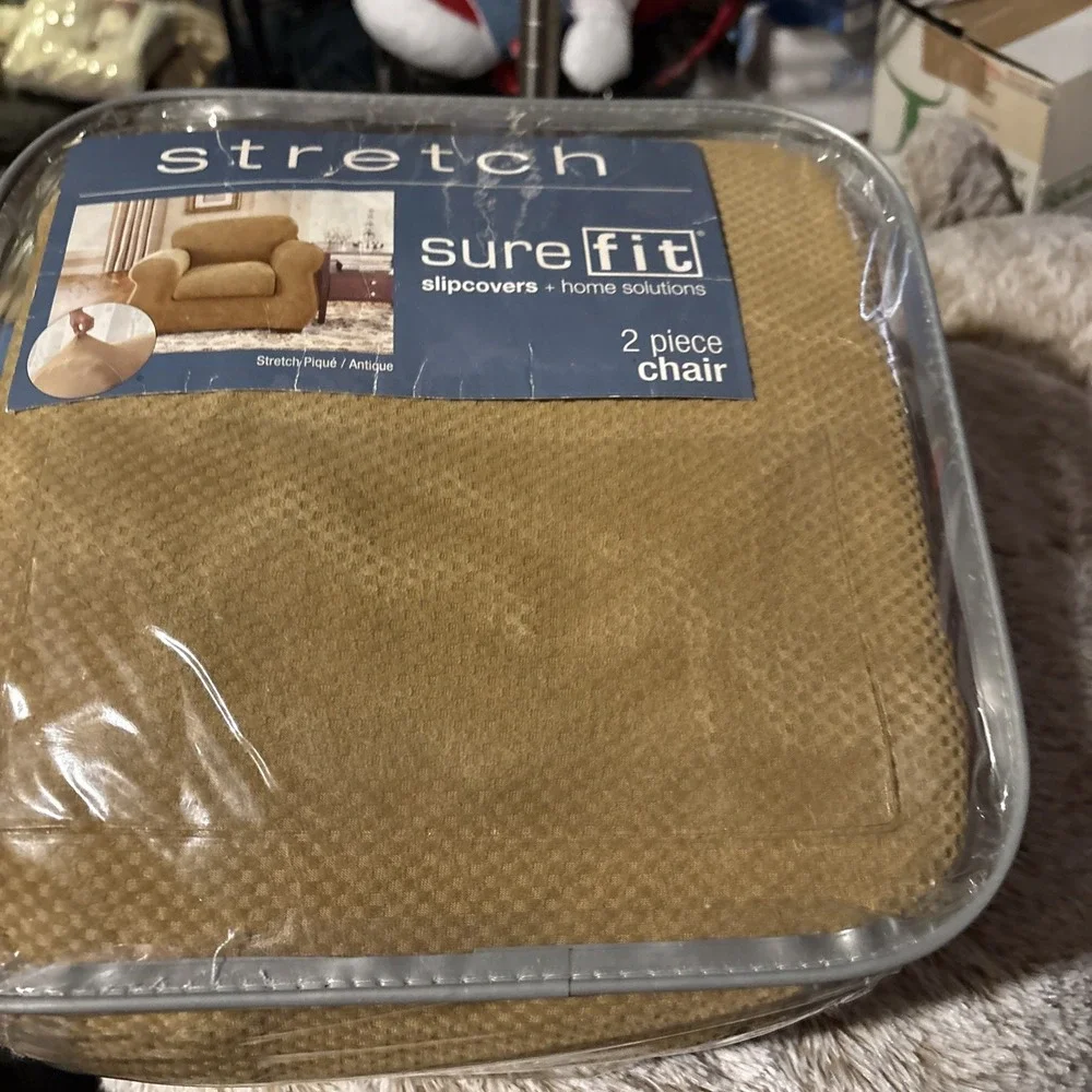 Sure Fit 2 Piece Chair Stretch Pique Slipcover Gold Antique Furniture Cover NEW